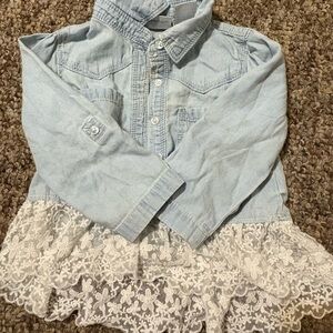 Light Blue Denim Kids Shirt with Lace Trim